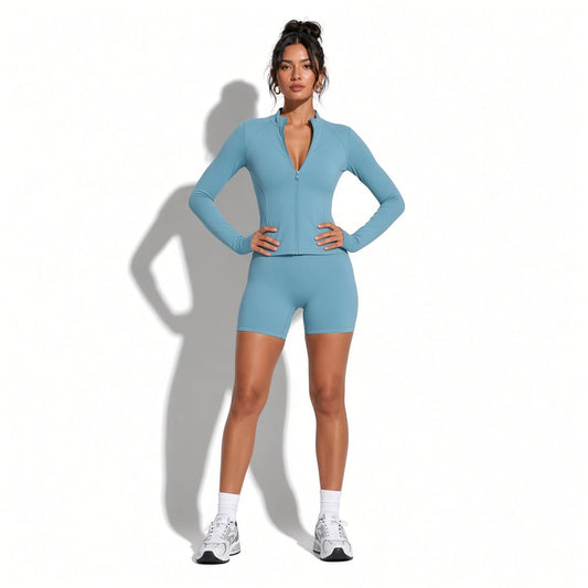 Single Piece Long Sleeved Yoga Top — Light Blue front