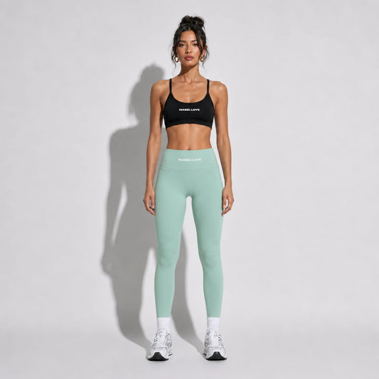 Set — Infinity bra + High-Waisted Yoga Leggings Light Green front on-model 2048