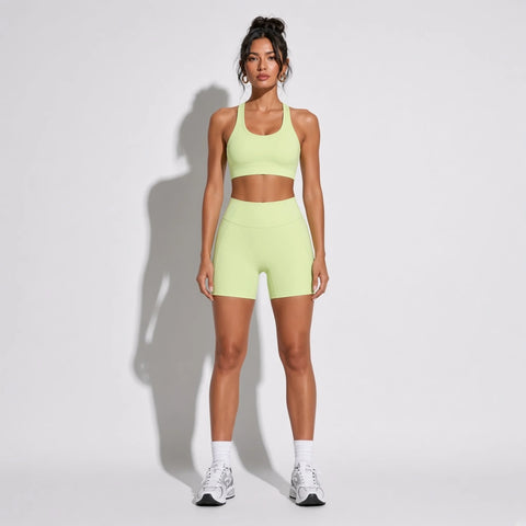High Waist Yoga Shorts — Light Green front