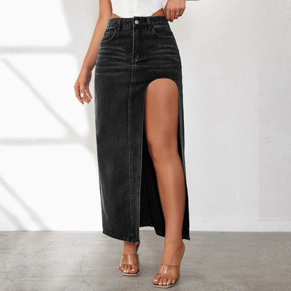 Long Denim Skirt with Slit