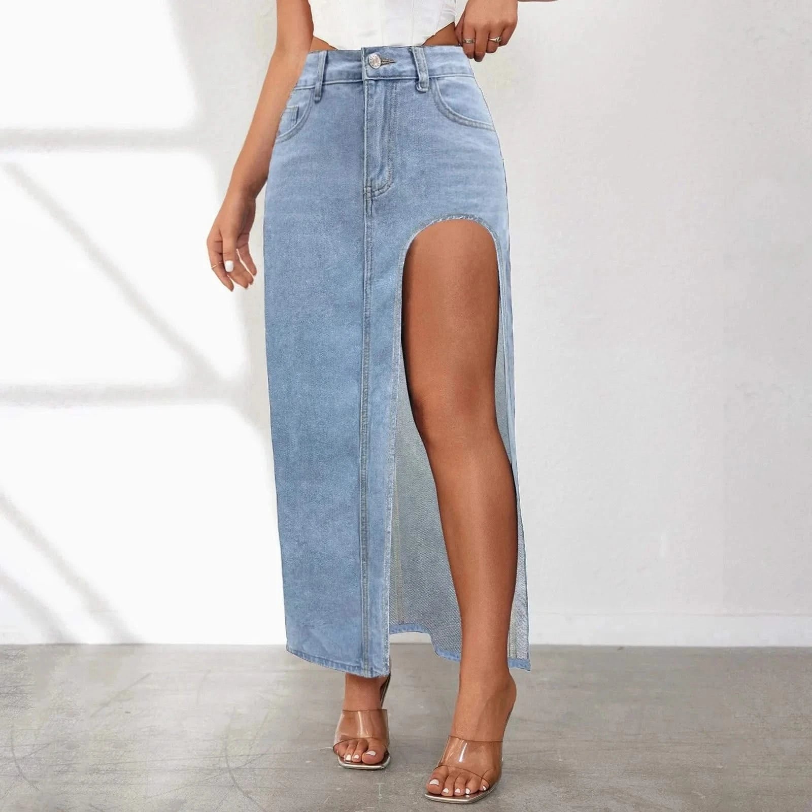 Long Denim Skirt with Slit | Mabel Love Co Denim skirt Long Denim Skirt with Slit | Mabel Love Co Denim skirt