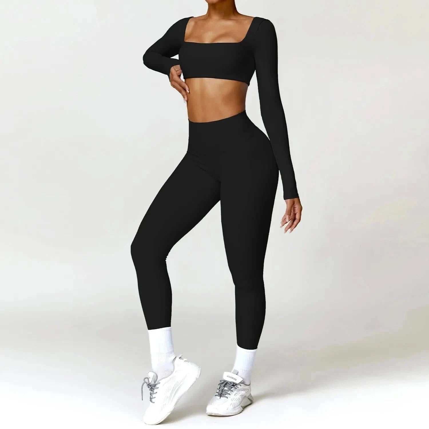 Long Sleeve and Leggings Yoga 2 Piece Set - Stylish Activewear