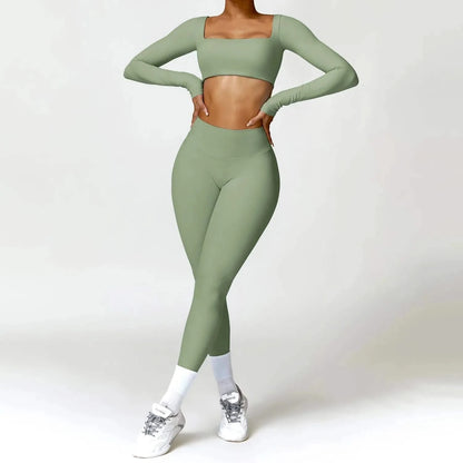 2 piece long sleeve dress with leggings Long Sleeve and Leggings Yoga 2 Piece Set - Stylish Activewear