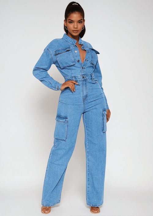 Long Sleeve Denim Jumspuit