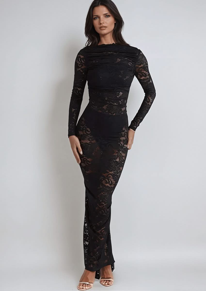 Long Sleeve Lace Maxi Dress | Mabel Love Co. Black / S Long Sleeve Lace Maxi Dress | Mabel Love Co. Black / S