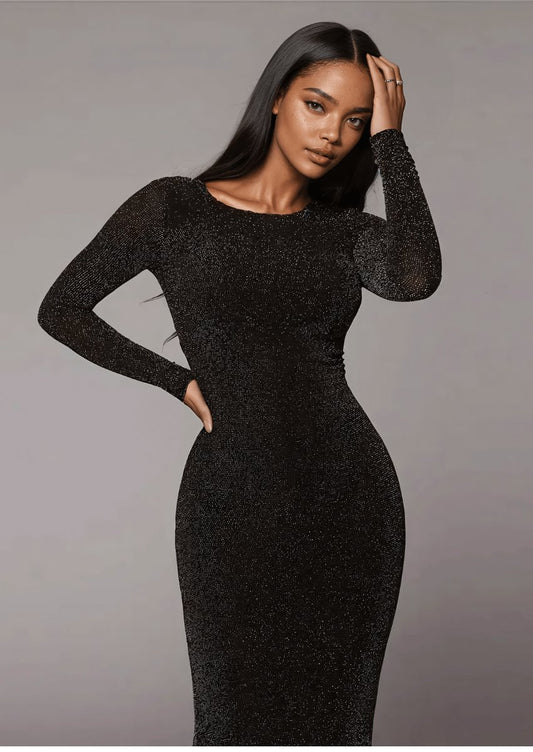 Long - Sleeve Sparkle Bodycon Dress