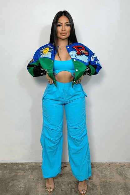 Loose Fit Parachute Pants Blue