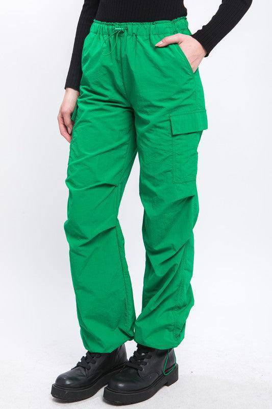 Buy UNISEX Enchanted Forest Bottle Green Cargo Parachute Pants By