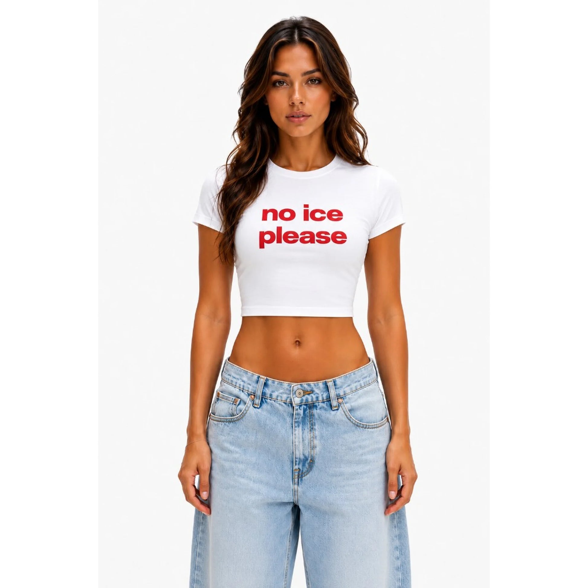 no ice please Fitted Crop Cotton T-Shirt — close-up