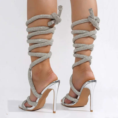 Back details of Silver Luxe Gladiator Heels