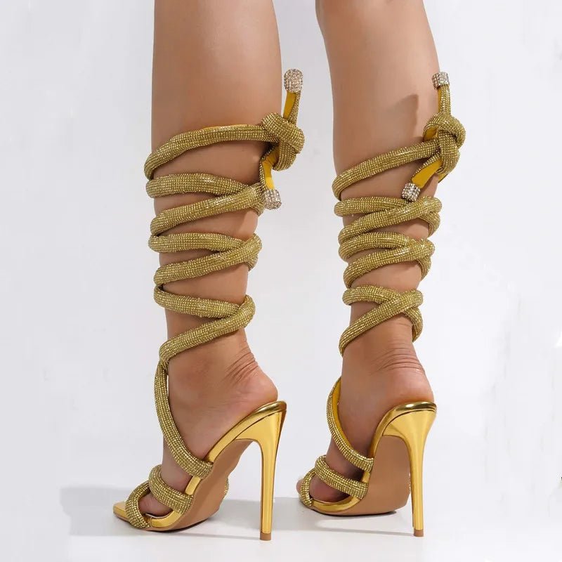 Gold Luxe Gladiator Heels - Back details