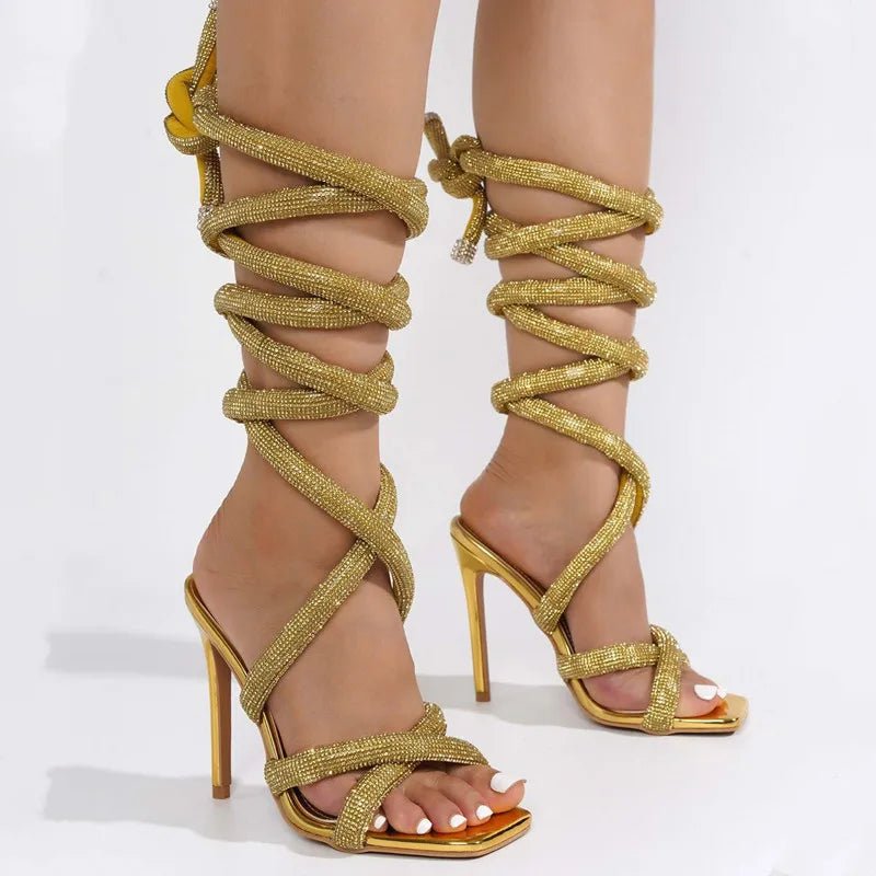 Gold Luxe Gladiator Heels - Side details