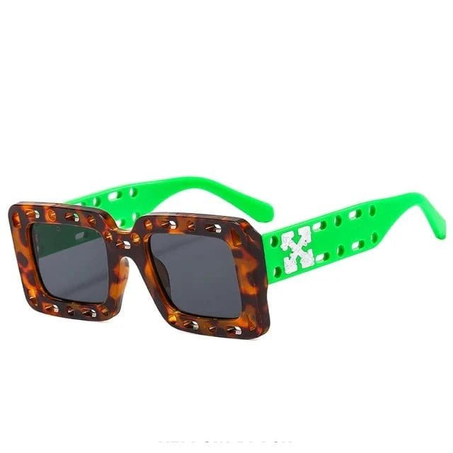 Leopard Green Square "Fotch Hole" Sunglasses