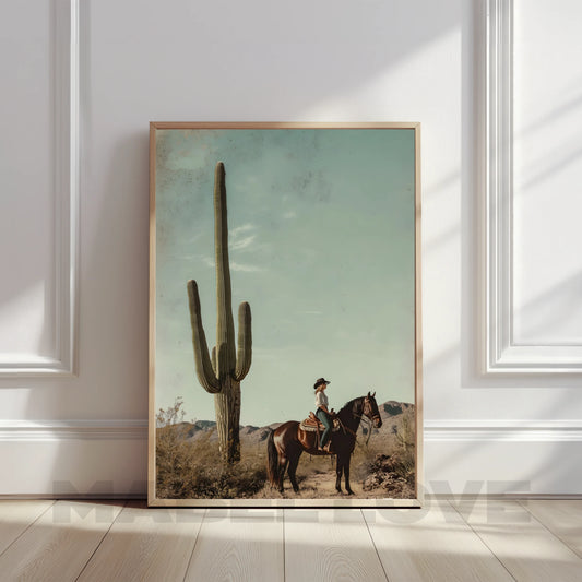 Desert Cowgirl & Cactus Digital Wall Art Print