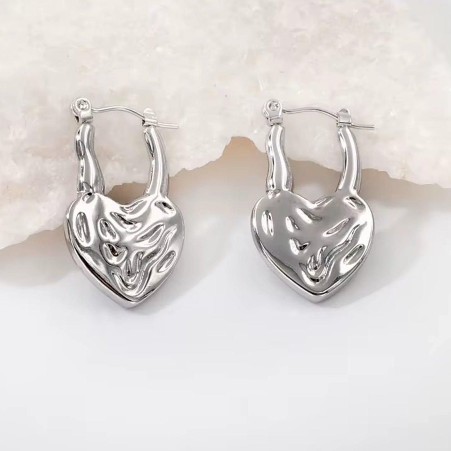 Silver heart earrings - broken hearts