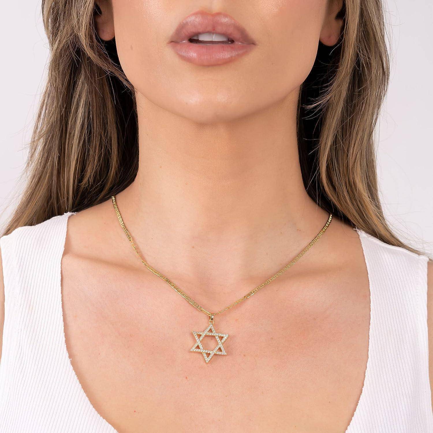 18K Gold Plated Crystal Star of David Charm Necklace, [product type]