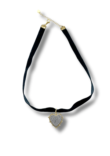 Black Ribbon Heart Necklace, 