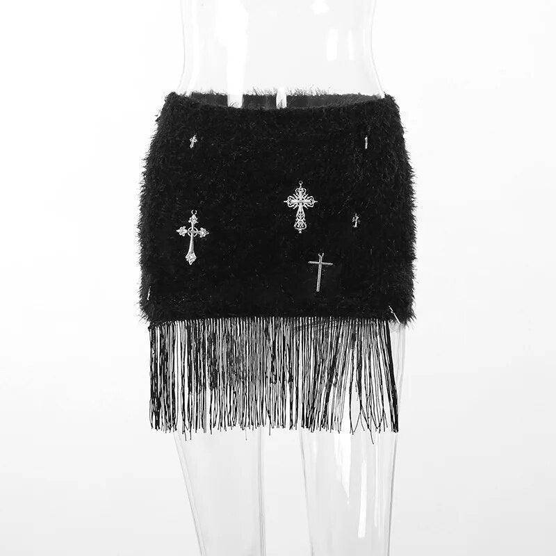 Fur Mini Skirt Black, 