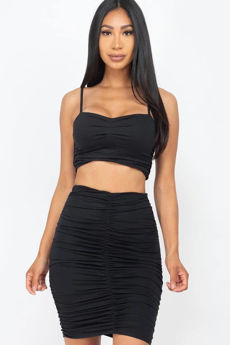 Ruched Crop Top And Skirt Sets, [product type]