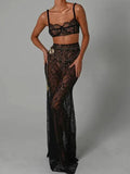 See through Lace Women Skirt Two Piece Set, 
