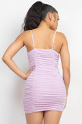 Shirred Bodycon Ruffled Trim Mini Dress, [product type]