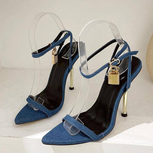 Blue Slingback Heels with Lock Pendant