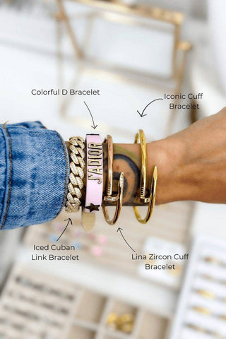 Nail Zircon Cuff Bracelets, Colorful D Bracelet and Iced Cuban Link Bracelet