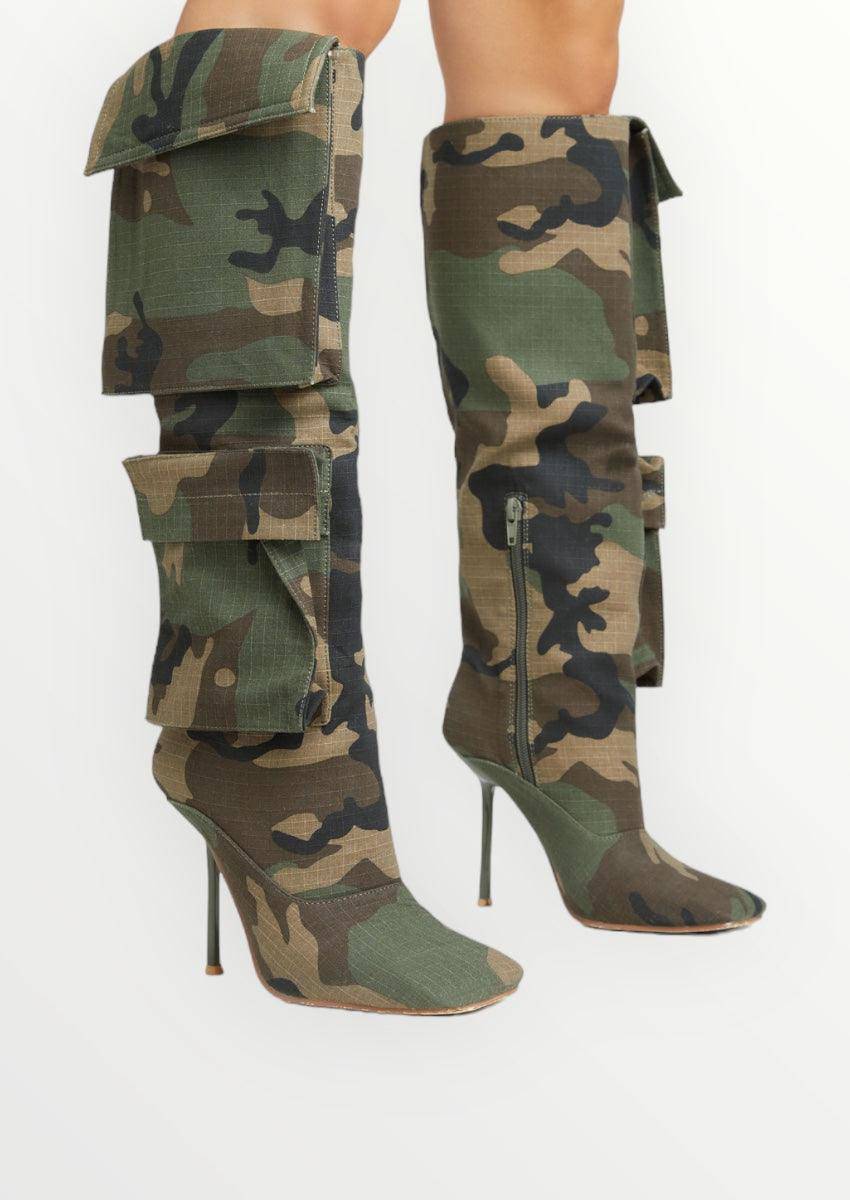 Camouflage knee deals high boots