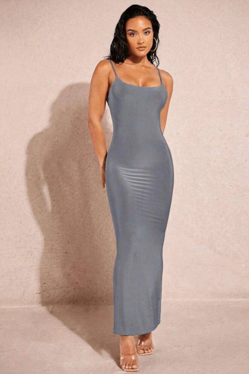 SOLID LONG LOW BACK DRESS, [product type]