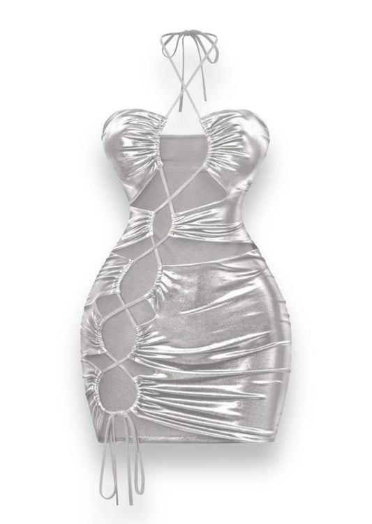 Halter Mini Dress Silver, 