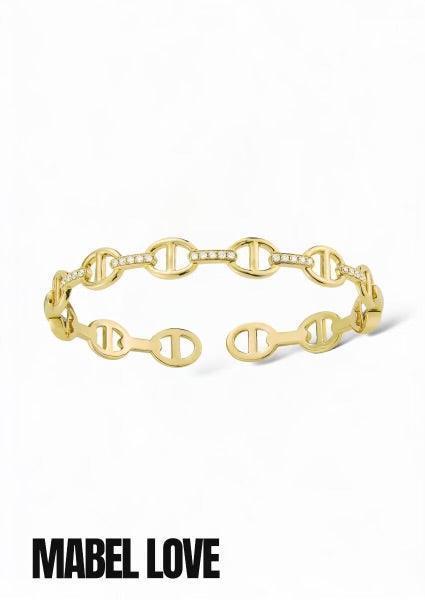 Adjustable Chain Detail Gold Cuff Bracelet, 