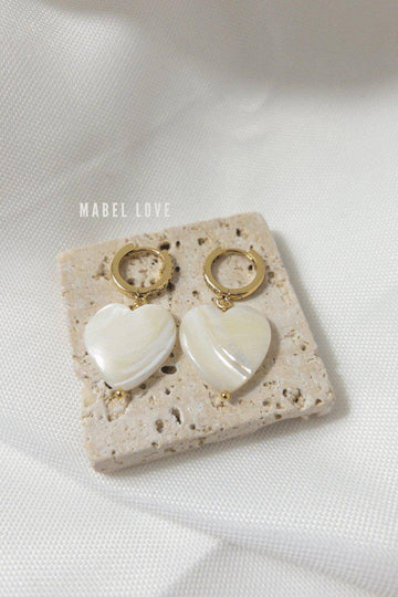 White Pearl Heart Earrings, [product type]