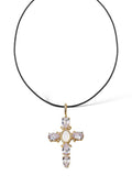 Virgin Cross Black Rope Necklace, 