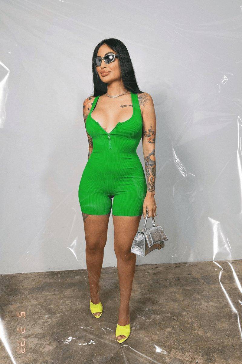 Baddie Ribbed Romper Green, [product type]