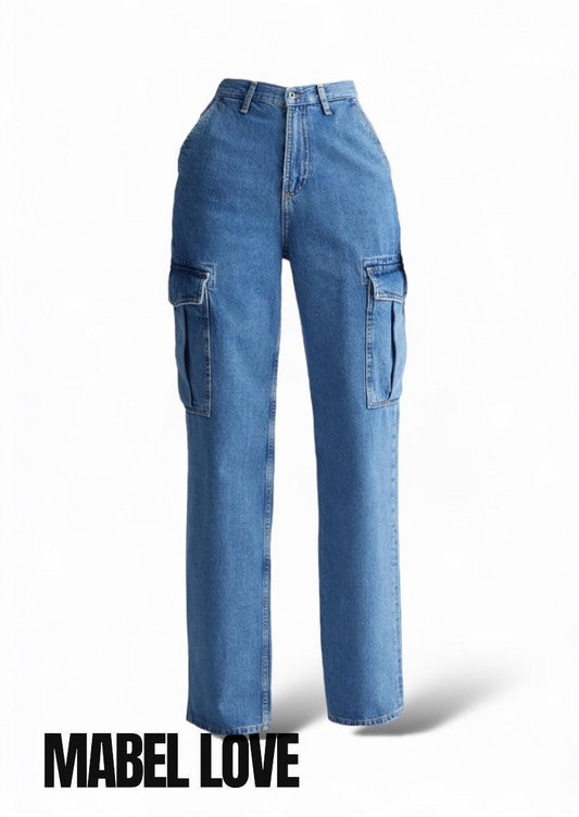High Rise Cargo Wide Jeans, 