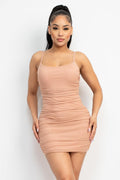 Ruched Scoop Neck Bodycon Mini Dress, [product type]