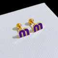Letter M Charm Stainless Steel Earrings, 