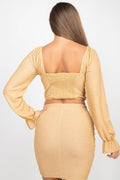 Sparkling Long Sleeves Ruching Back & Skirt Set, [product type]