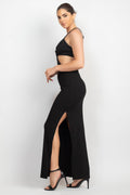 Cutouts Side Slit Maxi Dress Black, [product type]