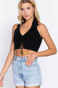 Halter Ruched Sweater Top Black, [product type]