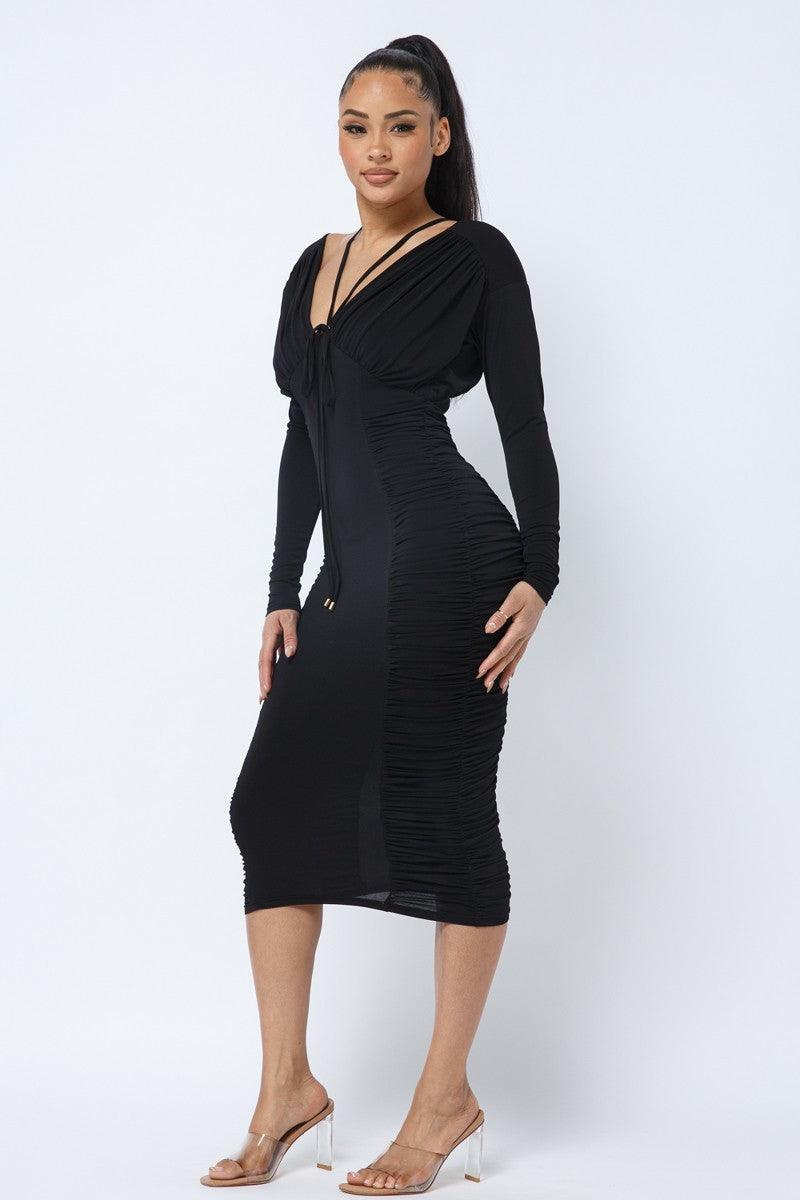 Midi Dress With Low V Neck, [product type]
