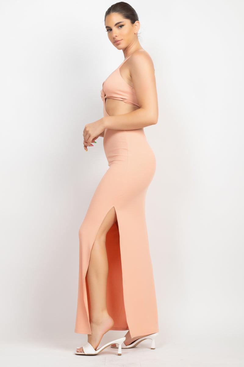 Cutouts Side Slit Maxi Dress Blush, [product type]