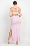 Cutouts Side Slit Maxi Dress Pink, [product type]