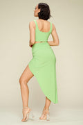 Solid Crop Top & Twist Slit Skirt Set, 