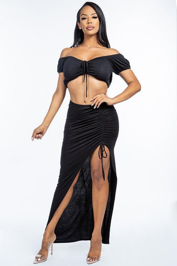 Off The Shoulder Top And Asymmetrical Skirt Set, [product type]