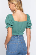 Short Sleeve Woven Top Green, [product type]