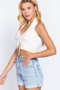 Halter Ruched Sweater Top White, [product type]