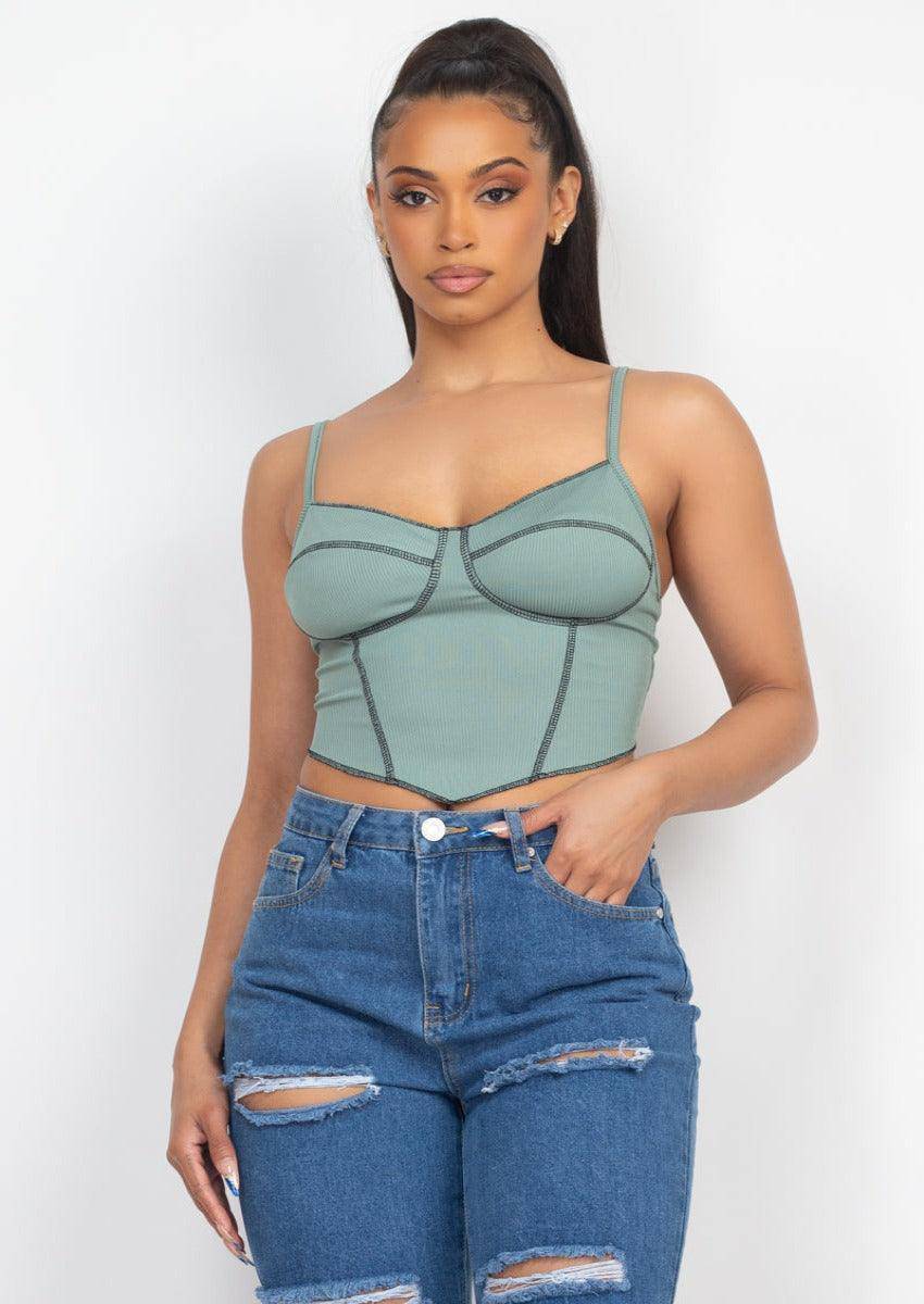 Bustier Ribbed Top Sage, [product type]