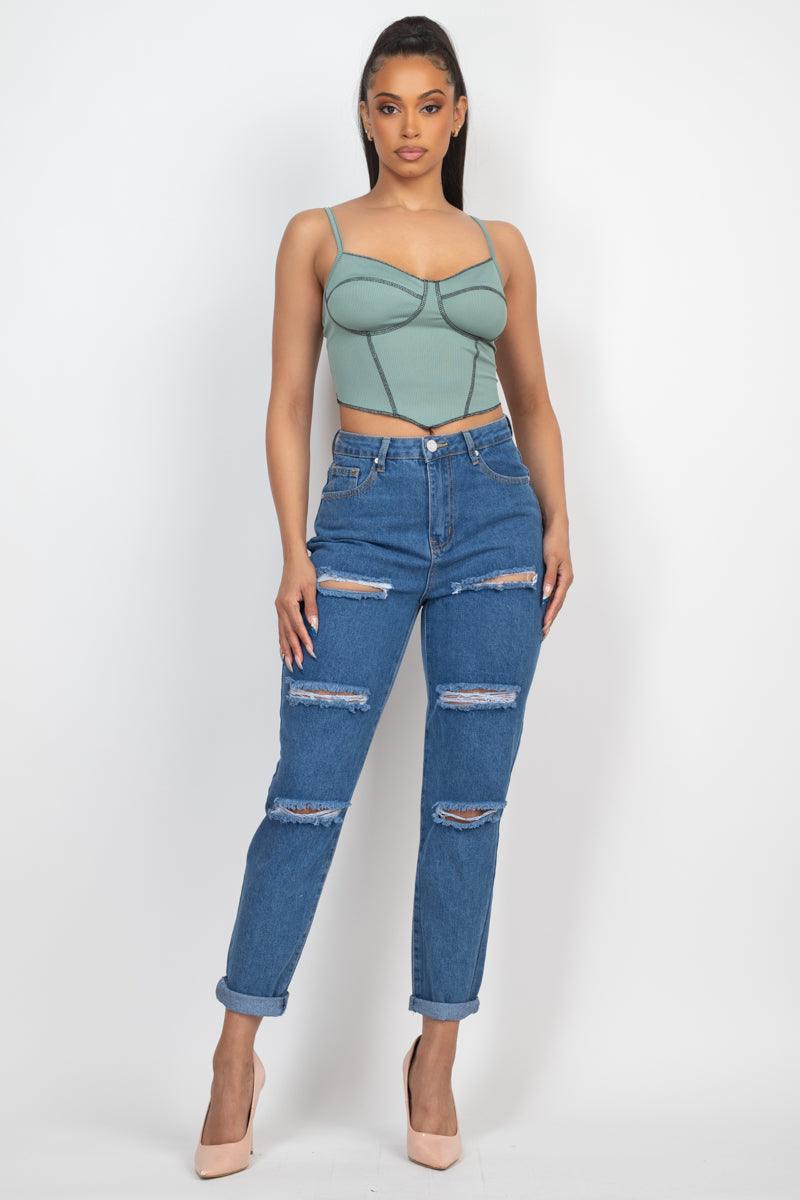 Bustier Ribbed Top Sage, [product type]