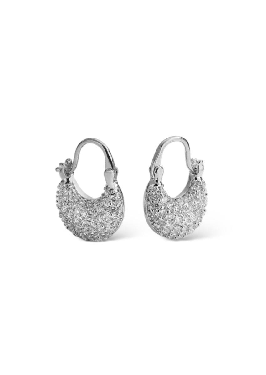 Rhinestone Decor Silver Earrings, [product type]
